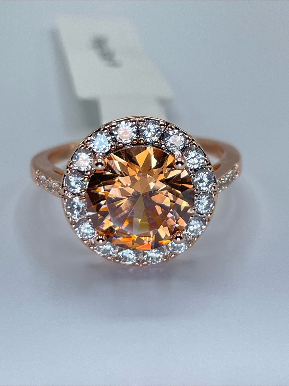 Swarovski Crystal Elements Champagne Halo Statement Ring Glam Sz 9